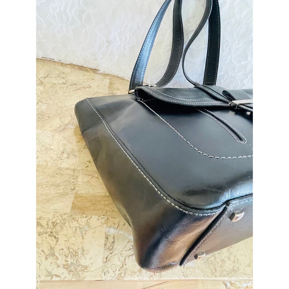 ETIENNE AIGNER black classic smooth shinny leather shoulder bag tote - Picture 8 of 9